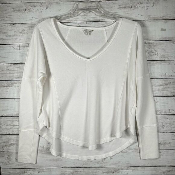 Lucky Brand Tops - Lucky Boho Waffle Weave Raw Hem Oversized White V- Neck T-shirt Top L